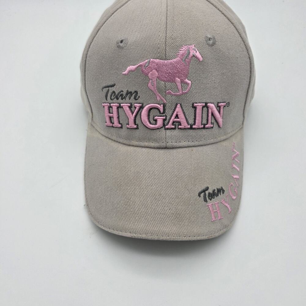 Team HYGAIN Horse Equestrian Hat Gray Pink Embroidered Adjustable Cap